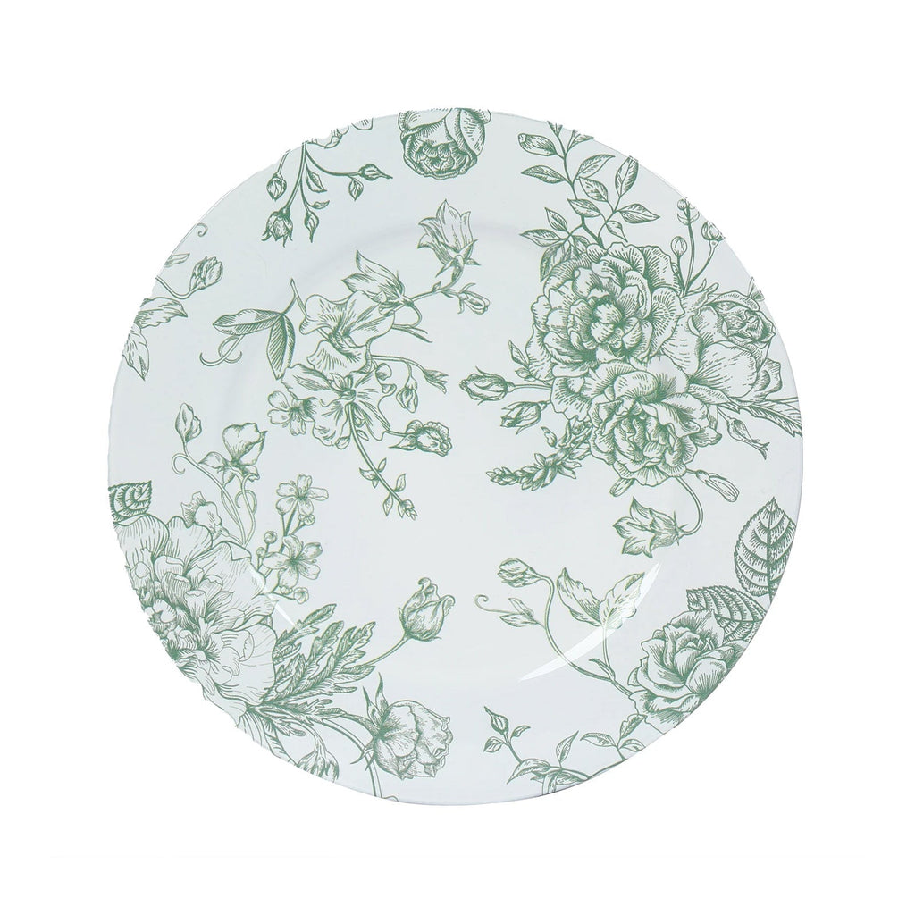 6 Pack Round Floral Acrylic Charger Plates in French Toile Pattern, 13" White Sage Green Dinner Charger Event Tabletop Decor - Bell Racket Store