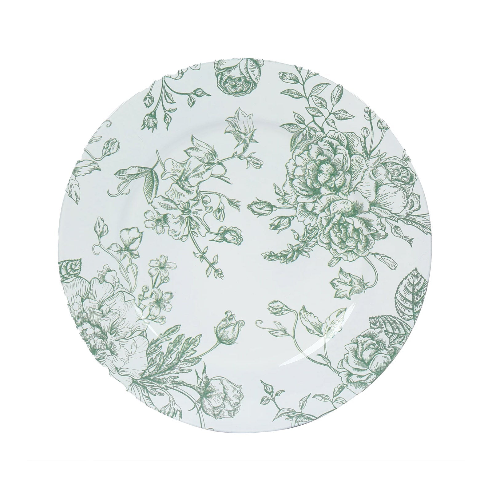 6 Pack Round Floral Acrylic Charger Plates in French Toile Pattern, 13" White Sage Green Dinner Charger Event Tabletop Decor - Bell Racket Store