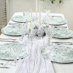 6 Pack Round Floral Acrylic Charger Plates in French Toile Pattern, 13" White Sage Green Dinner Charger Event Tabletop Decor - Bell Racket Store