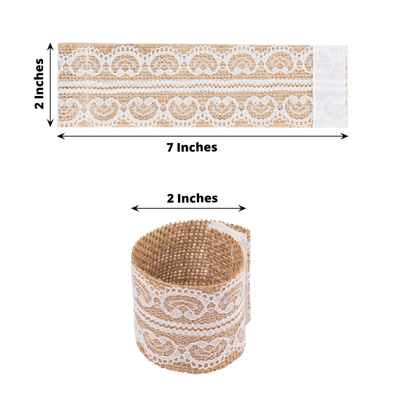 6 Pack Rustic Boho Chic Burlap and Lace Napkin Rings, Farmhouse Style Jute Serviette Buckles Holder - Bell Racket Store