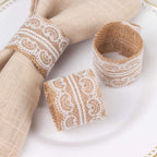 6 Pack Rustic Boho Chic Burlap and Lace Napkin Rings, Farmhouse Style Jute Serviette Buckles Holder - Bell Racket Store