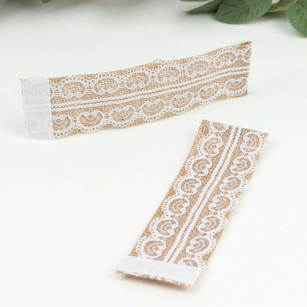 6 Pack Rustic Boho Chic Burlap and Lace Napkin Rings, Farmhouse Style Jute Serviette Buckles Holder - Bell Racket Store