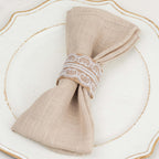 6 Pack Rustic Boho Chic Burlap and Lace Napkin Rings, Farmhouse Style Jute Serviette Buckles Holder - Bell Racket Store