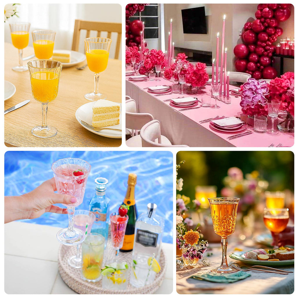 6 Pack Shatterproof Plastic Cocktail Glasses Clear with Embossed Leaf Pattern, 10oz Reusable Wine Glasses - 8" - Bell Racket Store