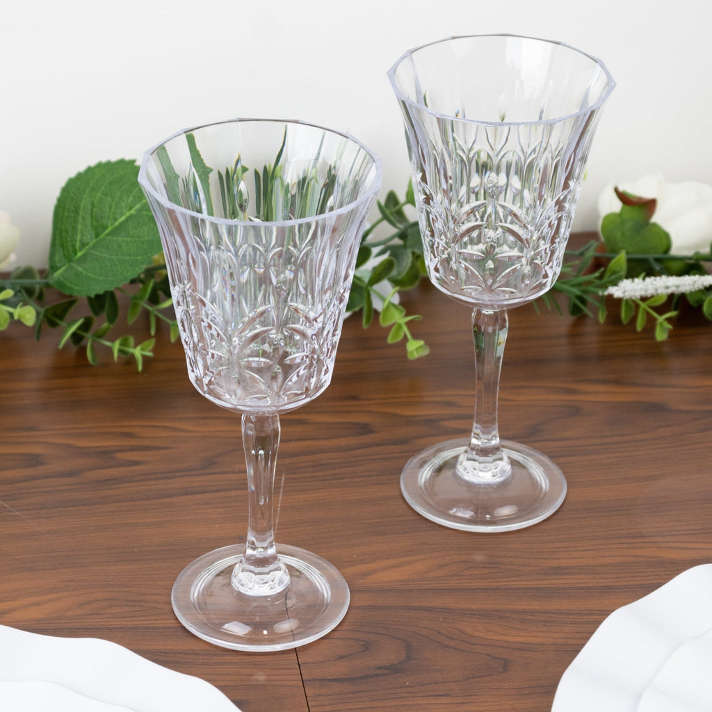 6 Pack Shatterproof Plastic Cocktail Glasses Clear with Embossed Leaf Pattern, 10oz Reusable Wine Glasses - 8" - Bell Racket Store
