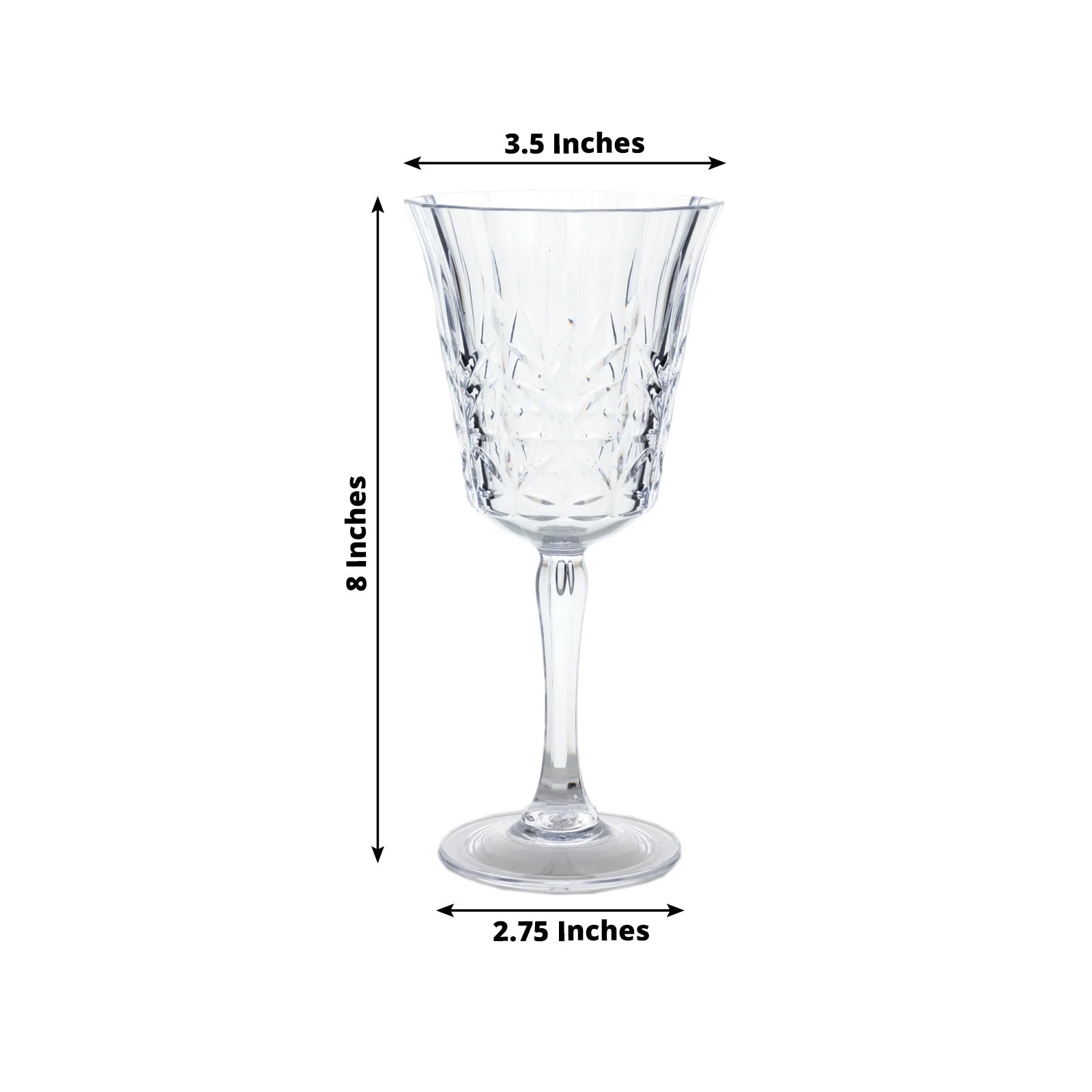 6 Pack Shatterproof Plastic Cocktail Glasses Clear with Embossed Leaf Pattern, 10oz Reusable Wine Glasses - 8" - Bell Racket Store