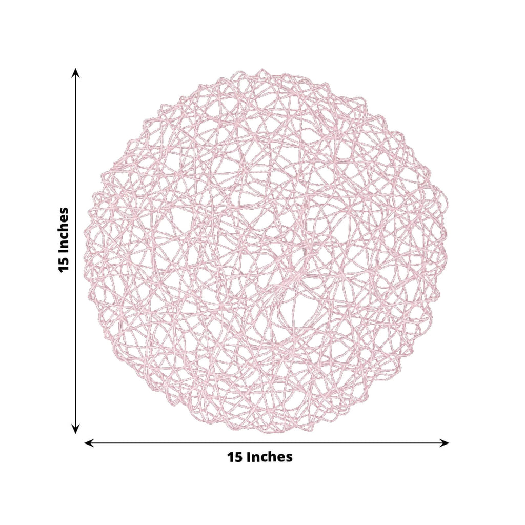 6 - Pack Table Placemats Woven Fiber Design Blush Round - Disposable Mats for Dining and Events 15" - Bell Racket Store