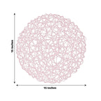 6 - Pack Table Placemats Woven Fiber Design Blush Round - Disposable Mats for Dining and Events 15" - Bell Racket Store