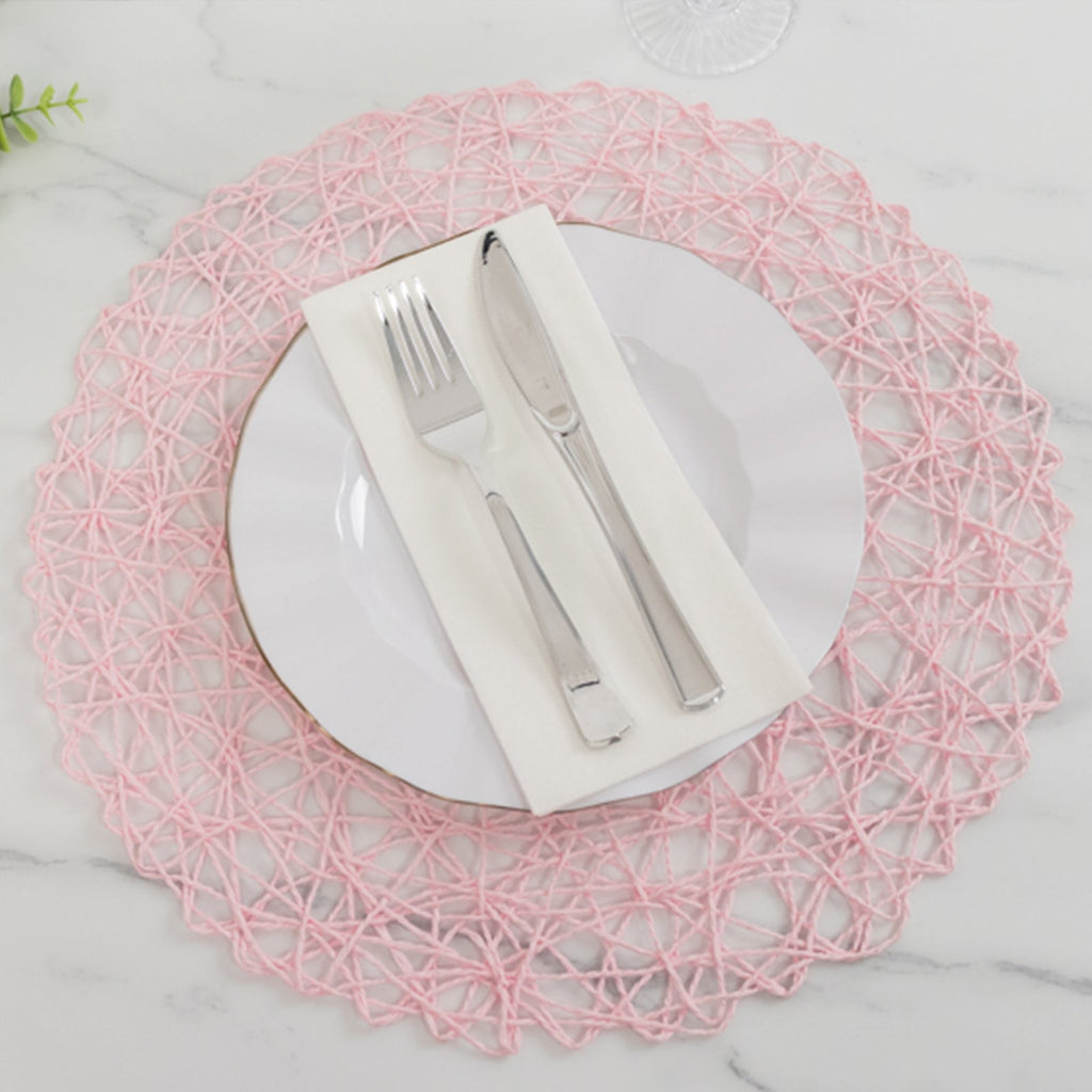 6 - Pack Table Placemats Woven Fiber Design Blush Round - Disposable Mats for Dining and Events 15" - Bell Racket Store