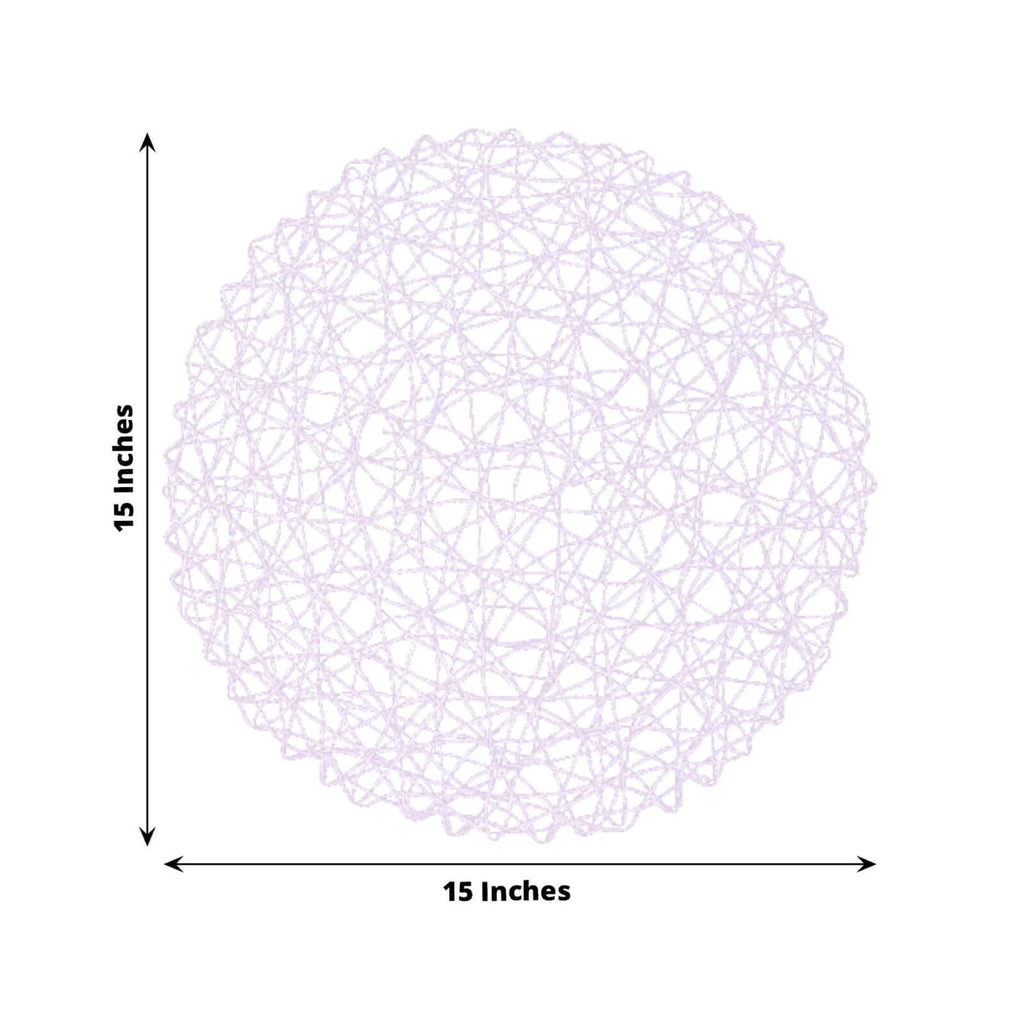 6 - Pack Table Placemats Woven Fiber Design Lavender Lilac Round - Disposable Mats for Dining and Events 15" - Bell Racket Store