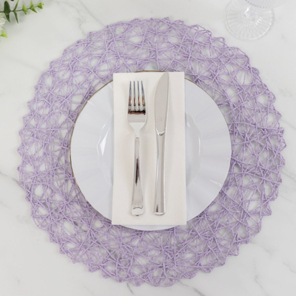 6 - Pack Table Placemats Woven Fiber Design Lavender Lilac Round - Disposable Mats for Dining and Events 15" - Bell Racket Store