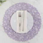 6 - Pack Table Placemats Woven Fiber Design Lavender Lilac Round - Disposable Mats for Dining and Events 15" - Bell Racket Store