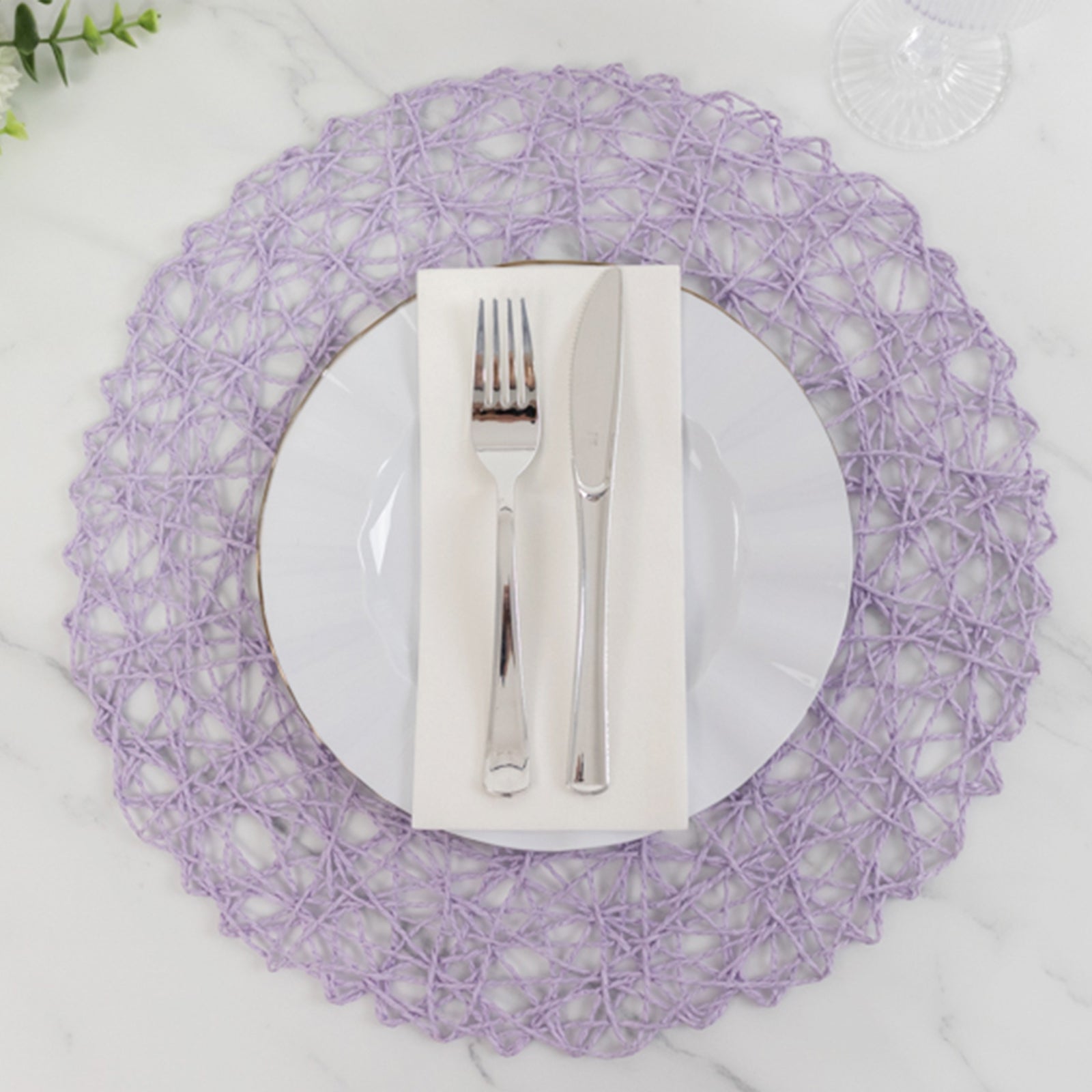 6 - Pack Table Placemats Woven Fiber Design Lavender Lilac Round - Disposable Mats for Dining and Events 15" - Bell Racket Store