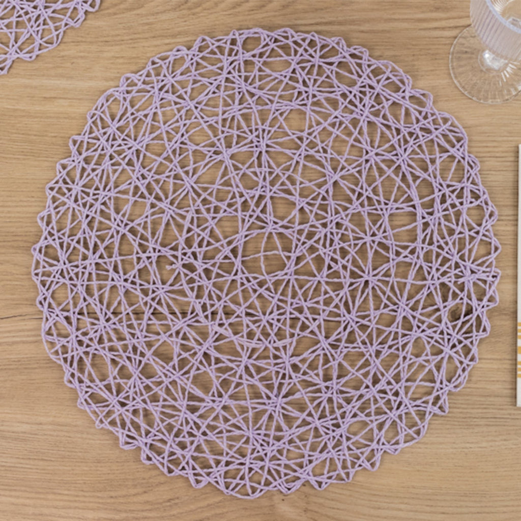 6 - Pack Table Placemats Woven Fiber Design Lavender Lilac Round - Disposable Mats for Dining and Events 15" - Bell Racket Store