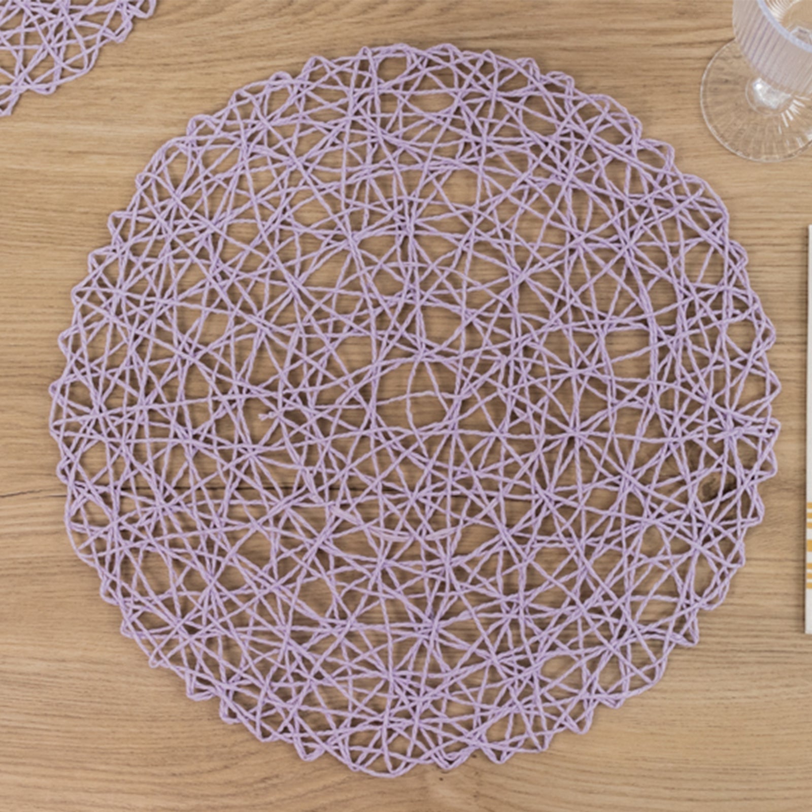 6 - Pack Table Placemats Woven Fiber Design Lavender Lilac Round - Disposable Mats for Dining and Events 15" - Bell Racket Store