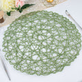 6-Pack Table Placemats Woven Fiber Design Olive Green Round - Disposable Mats for Dining and Events 15"