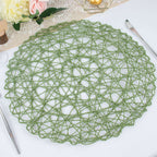 6-Pack Table Placemats Woven Fiber Design Olive Green Round - Disposable Mats for Dining and Events 15"
