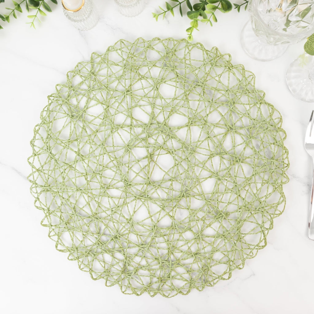 6 - Pack Table Placemats Woven Fiber Design Sage Green Round - Disposable Mats for Dining and Events 15" - Bell Racket Store
