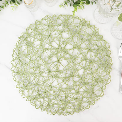 6 - Pack Table Placemats Woven Fiber Design Sage Green Round - Disposable Mats for Dining and Events 15" - Bell Racket Store
