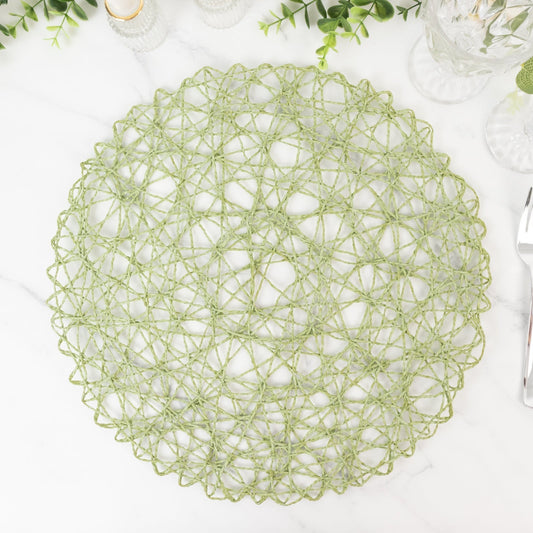 6 - Pack Table Placemats Woven Fiber Design Sage Green Round - Disposable Mats for Dining and Events 15" - Bell Racket Store