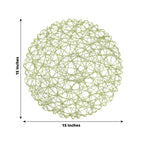 6 - Pack Table Placemats Woven Fiber Design Sage Green Round - Disposable Mats for Dining and Events 15" - Bell Racket Store