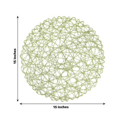 6 - Pack Table Placemats Woven Fiber Design Sage Green Round - Disposable Mats for Dining and Events 15" - Bell Racket Store