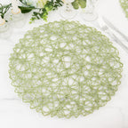 6 - Pack Table Placemats Woven Fiber Design Sage Green Round - Disposable Mats for Dining and Events 15" - Bell Racket Store
