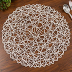 6 - Pack Table Placemats Woven Fiber Design White Round - Disposable Mats for Dining and Events 15" - Bell Racket Store