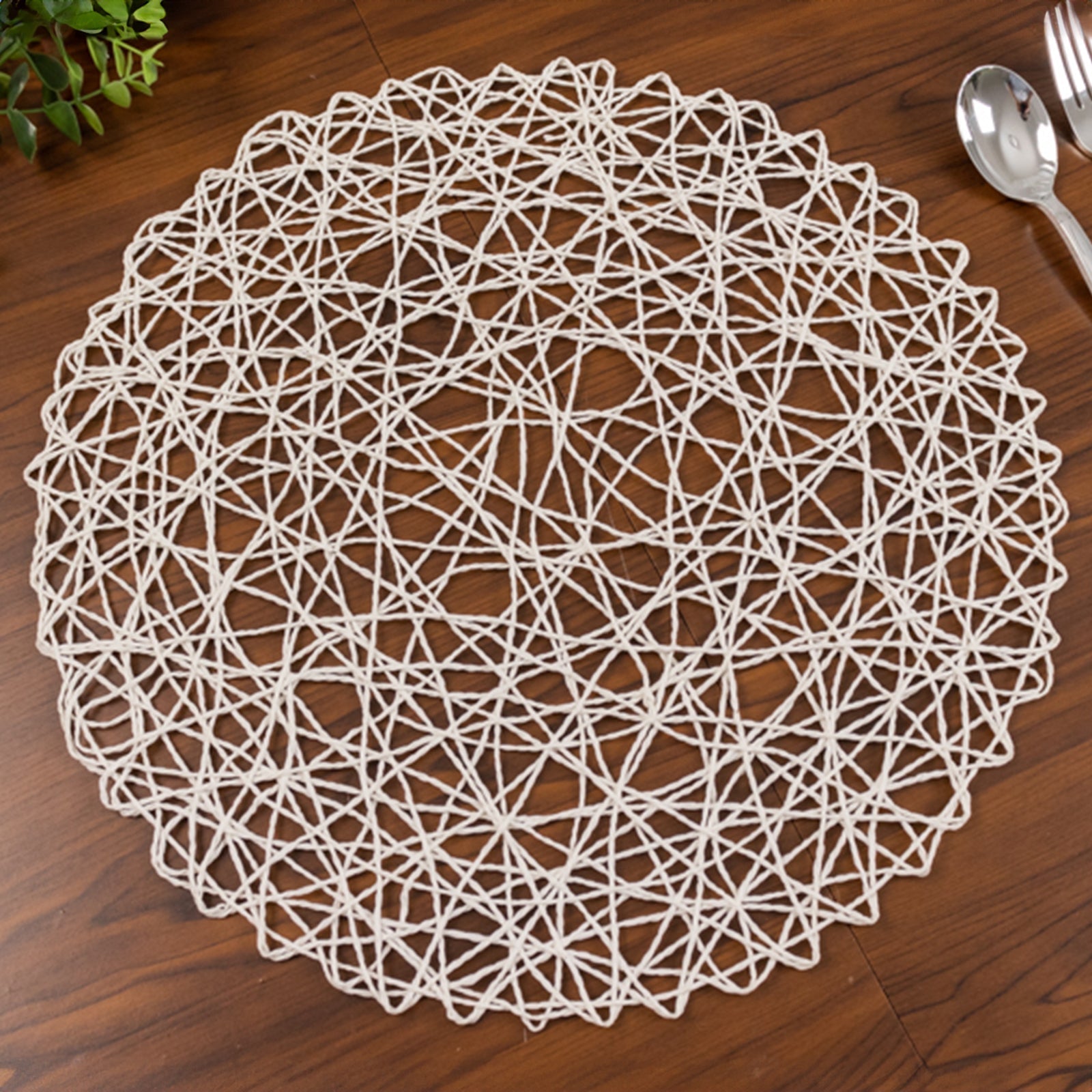 6 - Pack Table Placemats Woven Fiber Design White Round - Disposable Mats for Dining and Events 15" - Bell Racket Store