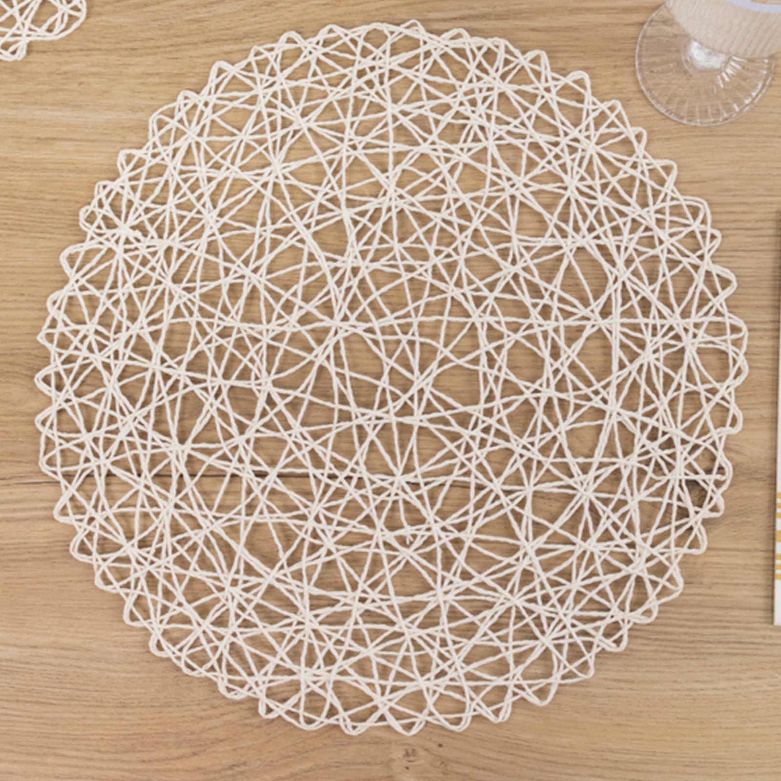 6 - Pack Table Placemats Woven Fiber Design White Round - Disposable Mats for Dining and Events 15" - Bell Racket Store