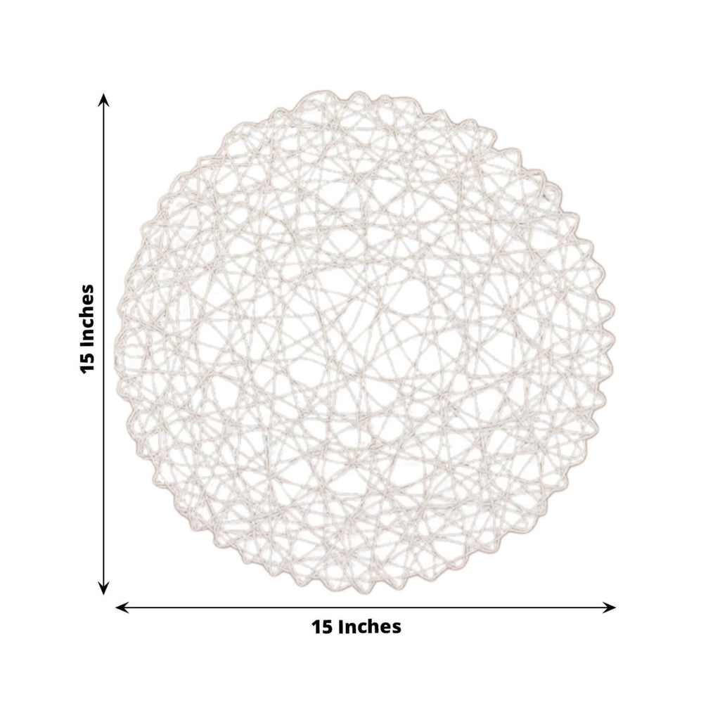6 - Pack Table Placemats Woven Fiber Design White Round - Disposable Mats for Dining and Events 15" - Bell Racket Store