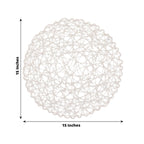 6 - Pack Table Placemats Woven Fiber Design White Round - Disposable Mats for Dining and Events 15" - Bell Racket Store