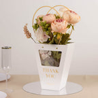 6 Pack Transparent White Paper Flower Gift Bags With Handles, Clear Window Thank You Party Favor Tote Bags in Trapezium Shape - 8"x10" - Bell Racket Store