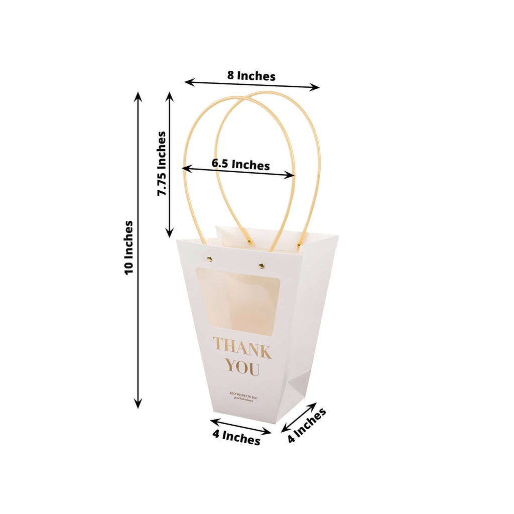 6 Pack Transparent White Paper Flower Gift Bags With Handles, Clear Window Thank You Party Favor Tote Bags in Trapezium Shape - 8"x10" - Bell Racket Store