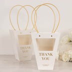 6 Pack Transparent White Paper Flower Gift Bags With Handles, Clear Window Thank You Party Favor Tote Bags in Trapezium Shape - 8"x10" - Bell Racket Store