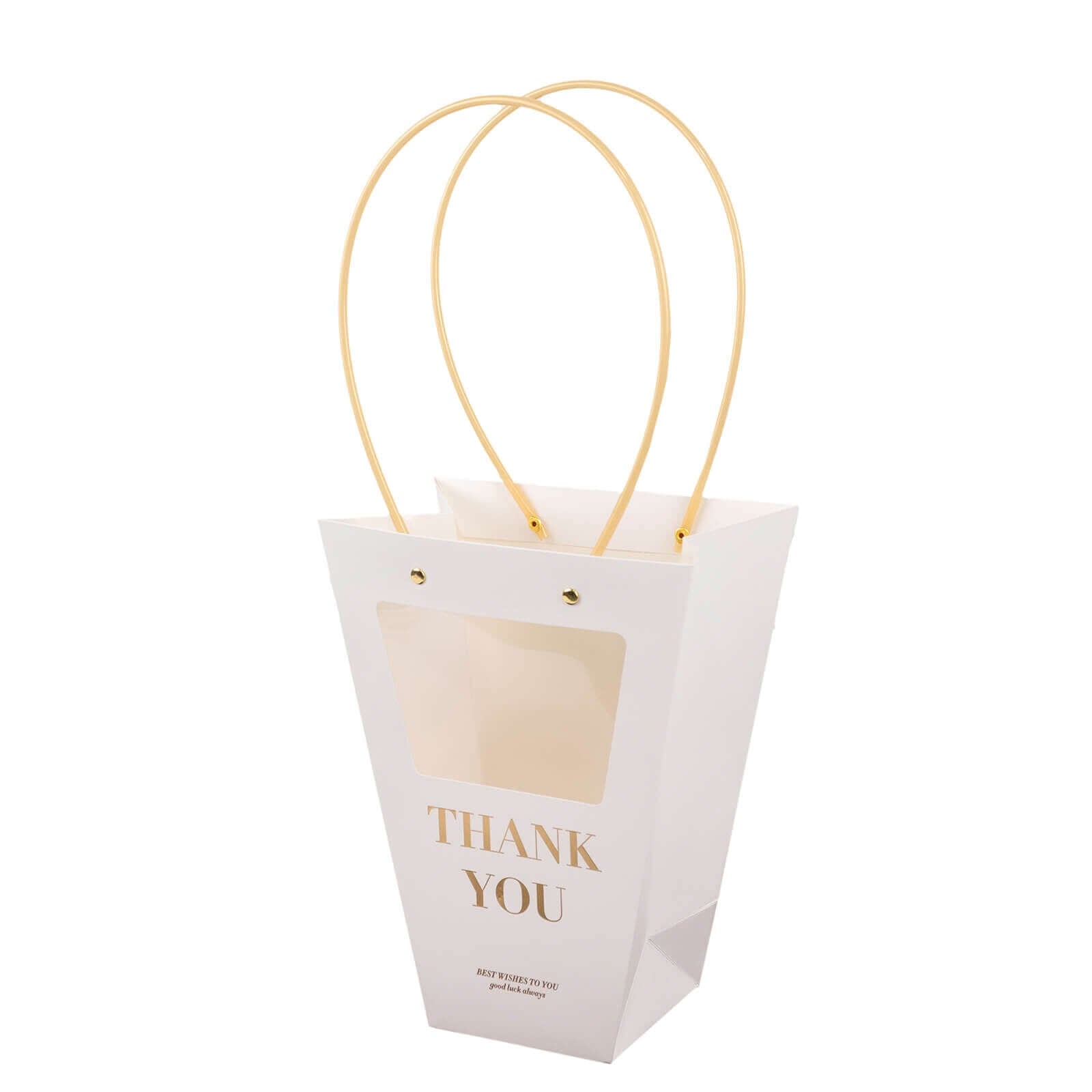 6 Pack Transparent White Paper Flower Gift Bags With Handles, Clear Window Thank You Party Favor Tote Bags in Trapezium Shape - 8"x10" - Bell Racket Store