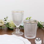 6 - Pack Tumbler Glasses Clear Hobnail Design with Gold Rim - Embossed Diamond Pattern Glassware for Drinks & Parties 11oz 4" - Bell Racket Store