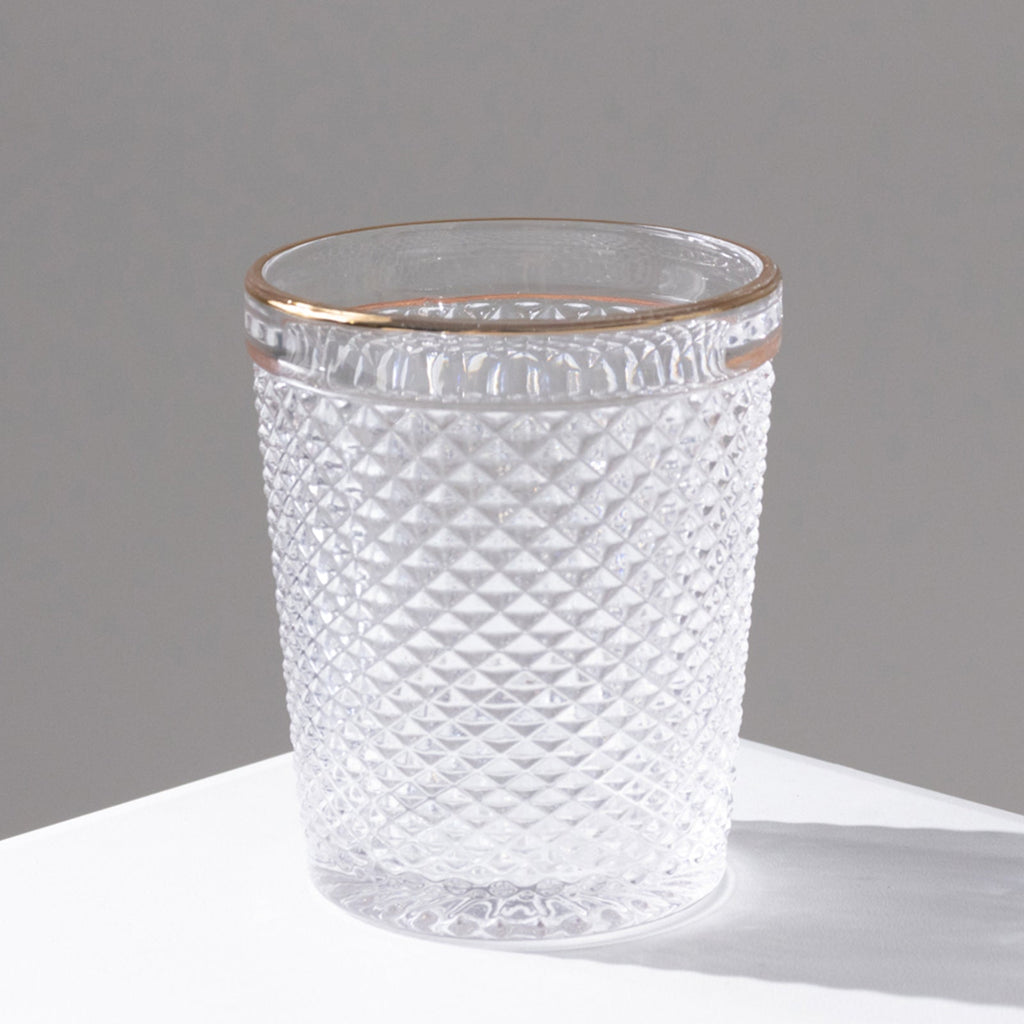 6 - Pack Tumbler Glasses Clear Hobnail Design with Gold Rim - Embossed Diamond Pattern Glassware for Drinks & Parties 11oz 4" - Bell Racket Store