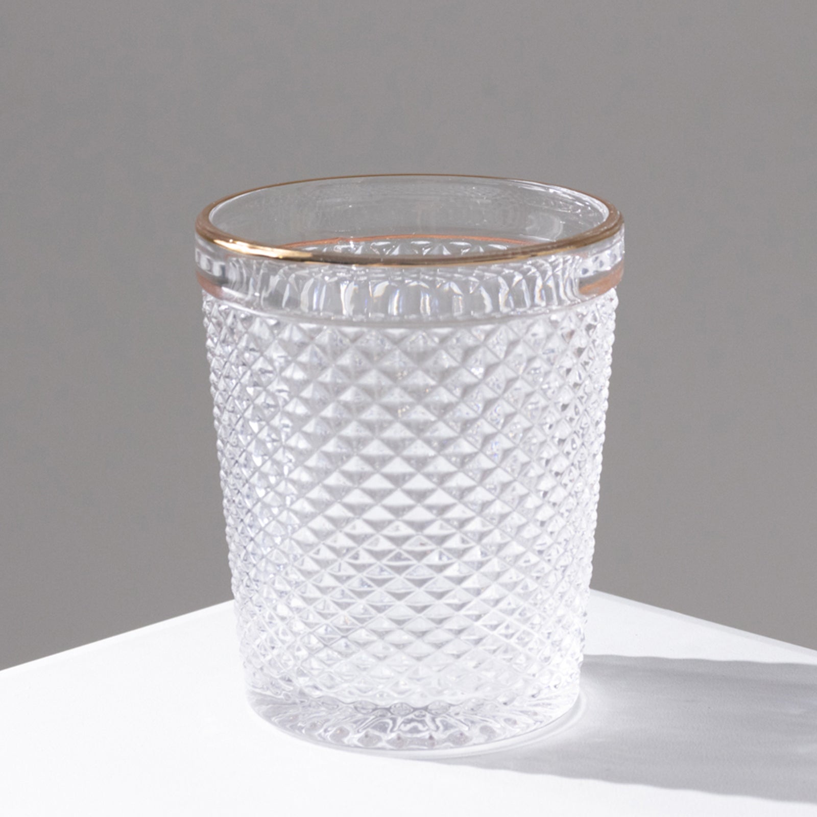 6 - Pack Tumbler Glasses Clear Hobnail Design with Gold Rim - Embossed Diamond Pattern Glassware for Drinks & Parties 11oz 4" - Bell Racket Store