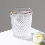 6 - Pack Tumbler Glasses Clear Hobnail Design with Gold Rim - Embossed Diamond Pattern Glassware for Drinks & Parties 11oz 4" - Bell Racket Store