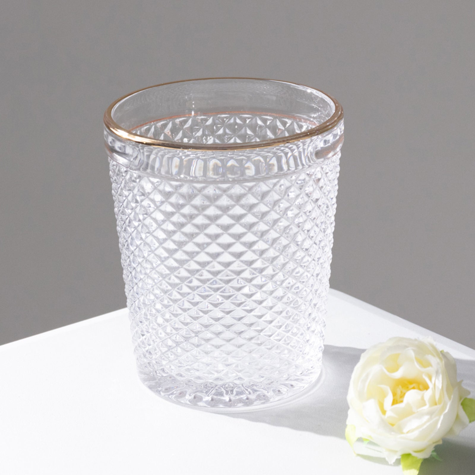 6 - Pack Tumbler Glasses Clear Hobnail Design with Gold Rim - Embossed Diamond Pattern Glassware for Drinks & Parties 11oz 4" - Bell Racket Store