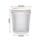 6 - Pack Tumbler Glasses Clear Hobnail Design with Gold Rim - Embossed Diamond Pattern Glassware for Drinks & Parties 11oz 4" - Bell Racket Store