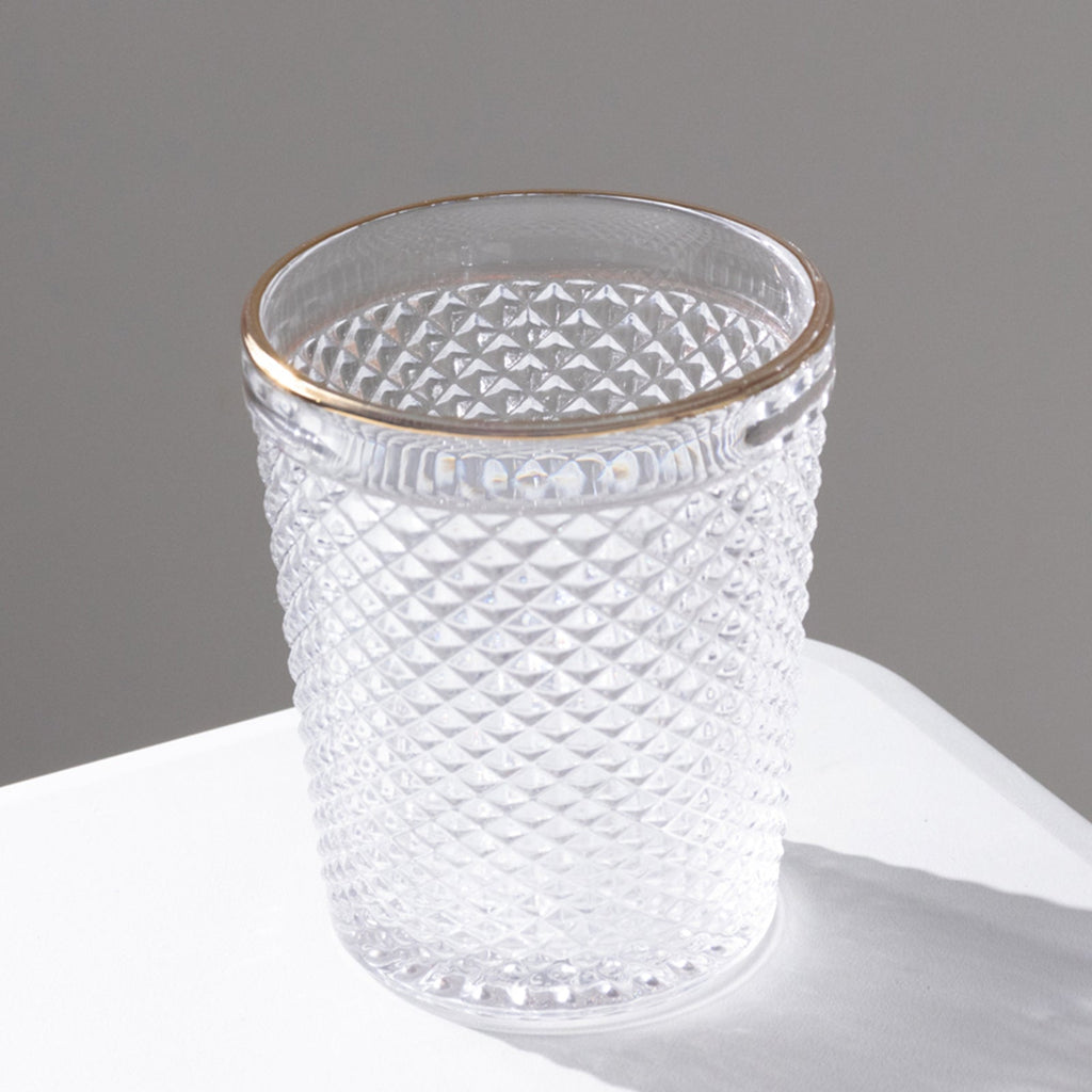 6 - Pack Tumbler Glasses Clear Hobnail Design with Gold Rim - Embossed Diamond Pattern Glassware for Drinks & Parties 11oz 4" - Bell Racket Store