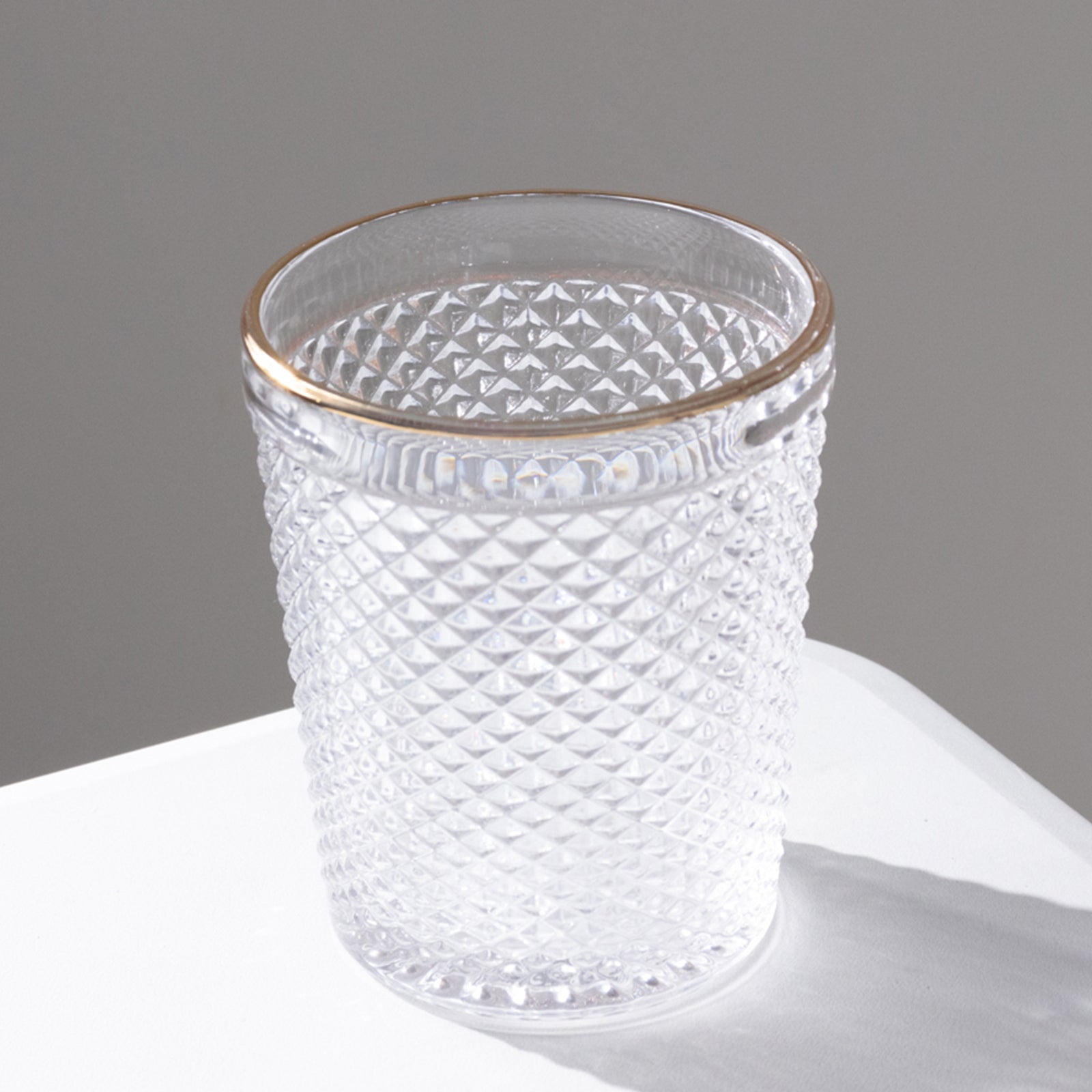 6 - Pack Tumbler Glasses Clear Hobnail Design with Gold Rim - Embossed Diamond Pattern Glassware for Drinks & Parties 11oz 4" - Bell Racket Store
