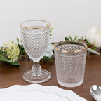 6 - Pack Tumbler Glasses Clear Hobnail Design with Gold Rim - Embossed Diamond Pattern Glassware for Drinks & Parties 11oz 4" - Bell Racket Store