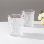 6 - Pack Tumbler Glasses Clear Hobnail Design with Gold Rim - Embossed Diamond Pattern Glassware for Drinks & Parties 11oz 4" - Bell Racket Store