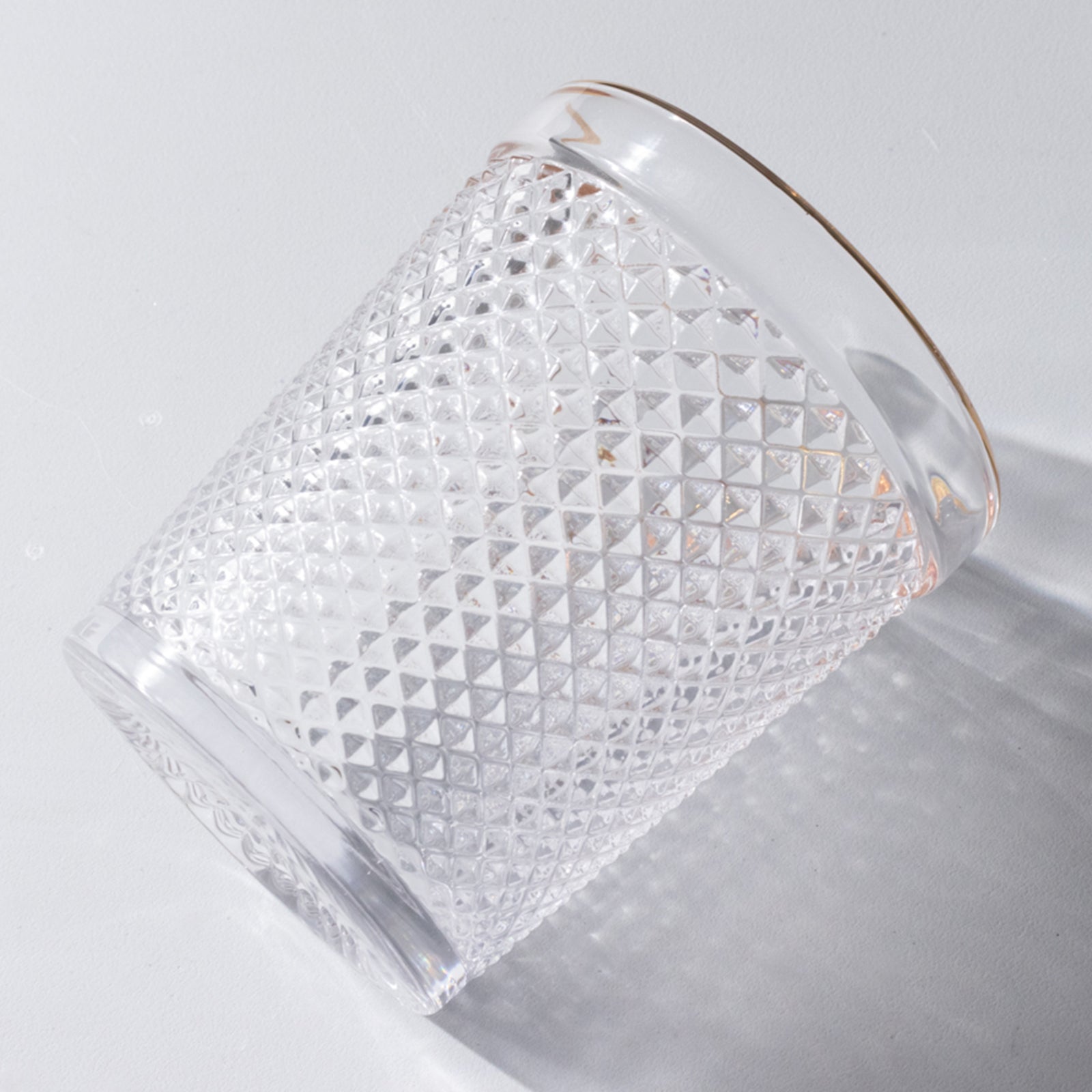 6 - Pack Tumbler Glasses Clear Hobnail Design with Gold Rim - Embossed Diamond Pattern Glassware for Drinks & Parties 11oz 4" - Bell Racket Store