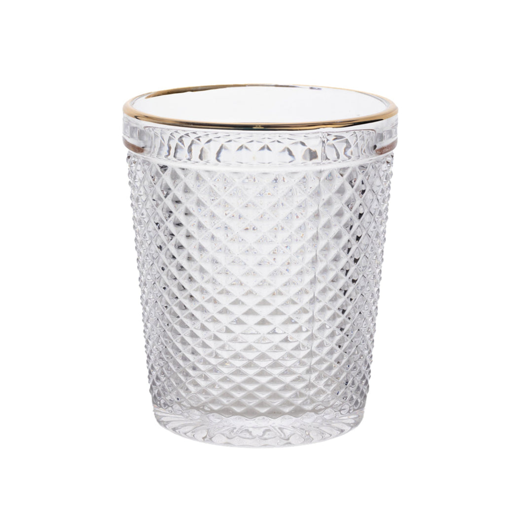 6 - Pack Tumbler Glasses Clear Hobnail Design with Gold Rim - Embossed Diamond Pattern Glassware for Drinks & Parties 11oz 4" - Bell Racket Store