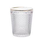 6 - Pack Tumbler Glasses Clear Hobnail Design with Gold Rim - Embossed Diamond Pattern Glassware for Drinks & Parties 11oz 4" - Bell Racket Store