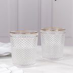 6 - Pack Tumbler Glasses Clear Hobnail Design with Gold Rim - Embossed Diamond Pattern Glassware for Drinks & Parties 11oz 4" - Bell Racket Store